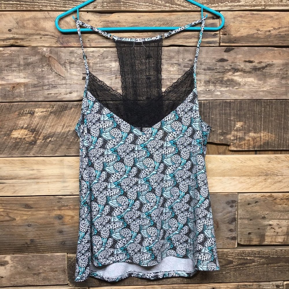 Jessica Simpson Butterfly Print Mesh Back Spaghetti Strap Tank Top Size L